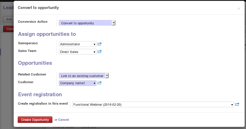 Register a lead directly in an event