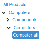 Collapsible product categories in website shop