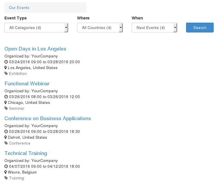Website Event Selection Filters