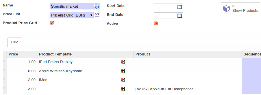 Pricelist Per Product