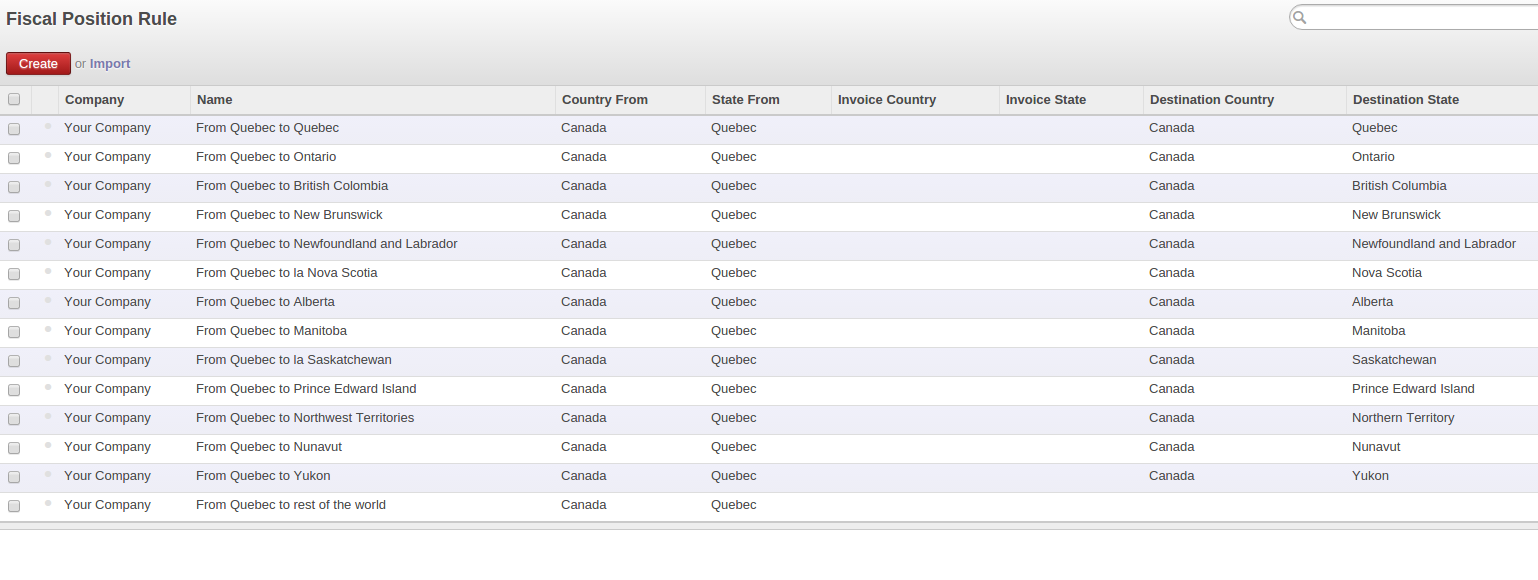 Account Fiscal Position Rules for Quebec, Canada